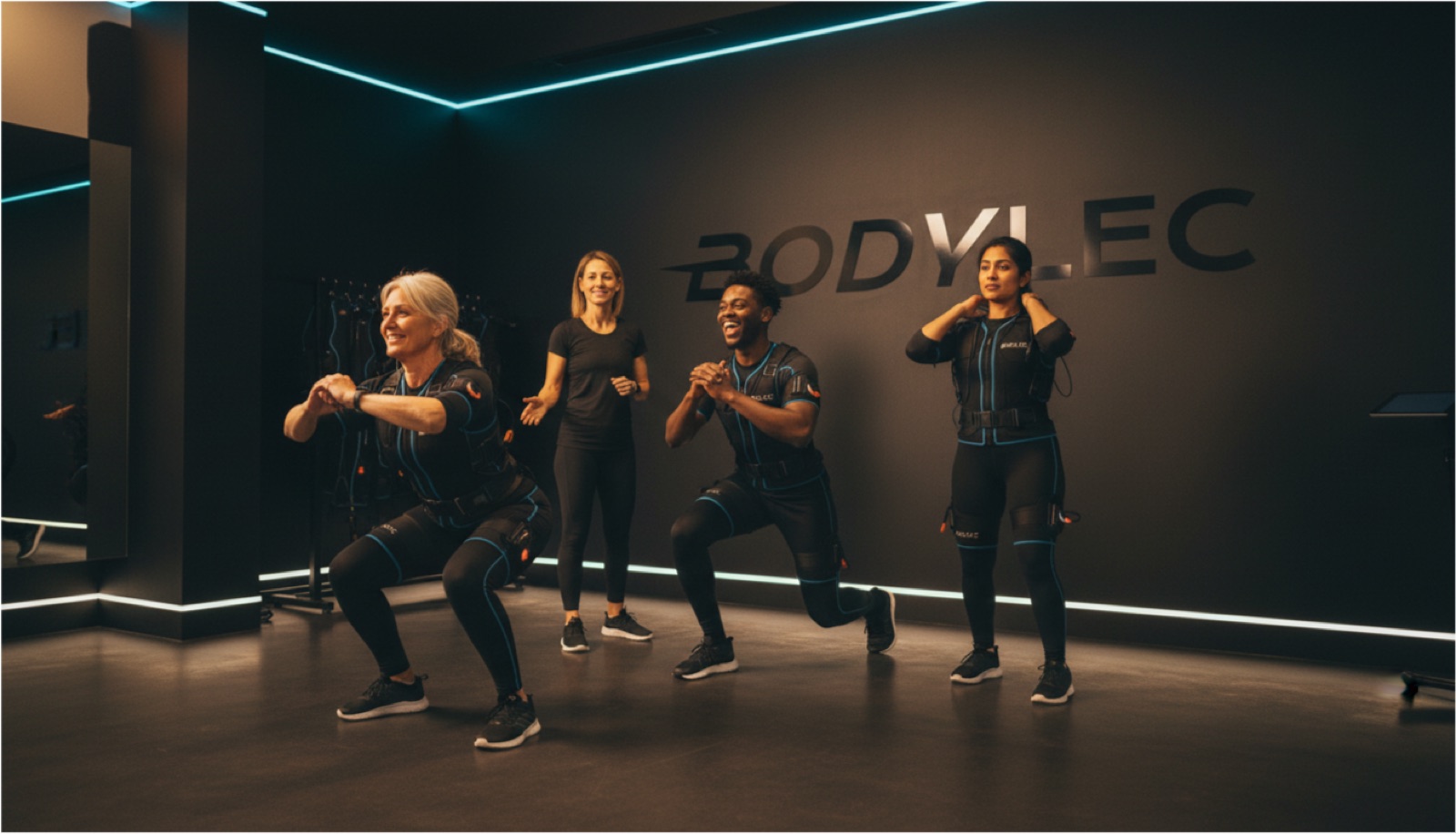 Clients BODYLEC en séance de coaching EMS collective dans le studio